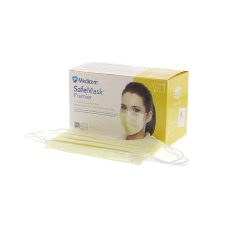 Medicom Mask Procedure SafeMask Premier ASTM Level 1 Pleated Yellow Size 50/Bx - 2017