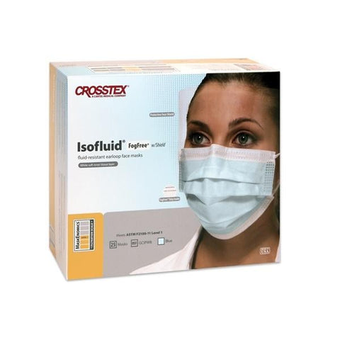 Crosstex International Combination Mask / Shield Procedure Isofluid ASTM Level 1 Blue 25/Bx, 16 BX/CA - GCIPWB