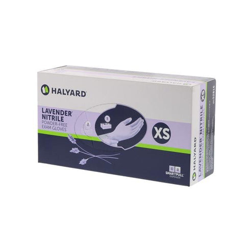 O & M Halyard Gloves Exam Lavender Nitrile PF Nitrile Latex-Free 9.5 in XS Lavender 250/Bx, 10 BX/CA - 52816