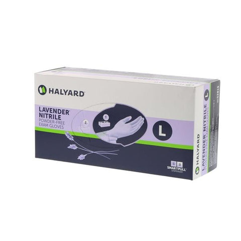 O & M Halyard Gloves Exam Lavender Nitrile PF Nitrile Latex-Free 9.5 in Lg Lavender 250/Bx, 10 BX/CA - 52819