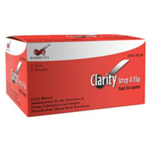 Diagnostic Test Group Clarity StrepA Rapid Test Cassette CLIA Wvd W/ Swb/Tb/Rgnt A/Cln Sol/Cntrl 25/Bx - DTG-STPFLIP