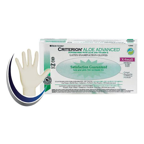 Henry Schein Inc. Gloves Exam Criterion Aloe Advanced Powder-Free Latex XS Natural White 100/Bx, 10 BX/CA - 1125840