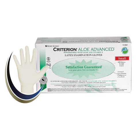 Henry Schein Inc. Gloves Exam Criterion Aloe Advanced Powder-Free Latex Small Natural White 100/Bx, 10 BX/CA - 1125841