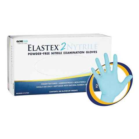 Glove Club Gloves Exam Elastex 2 Powder-Free Nitrile Latex-Free X-Small Powder Blue 200/Bx, 10 BX/CA - 1127023