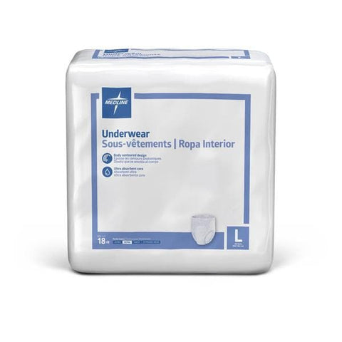 Medline Industries Inc Underwear Protection Plus Classic Adult Unsx Lg 40-56 Spr Odr Cntrl White 72/Ca - MSC23505