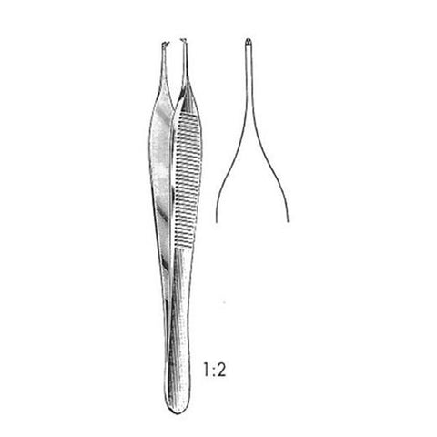 BR Surgical, LLC Forcep Tissue Adson 4-3/4" 1x2 Teeth German Stainless Steel Each - WG10-18012