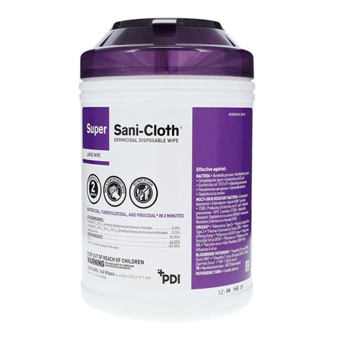 PDI Professional Disposables Disinfectant Surface Wipe Super Sani-Cloth Large Canister 160/Pk, 12 PK/CA - Q55172