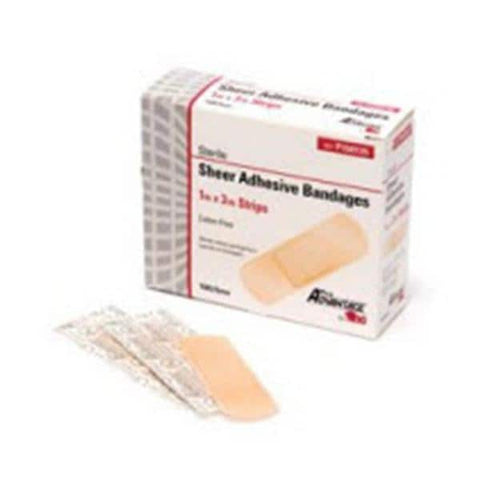 National Distribution & Contra Bandage Strips Sheer Pro-Advantage 1x3" Flexible Tan LF 100/Bx, 12 BX/CA - NDC P150135