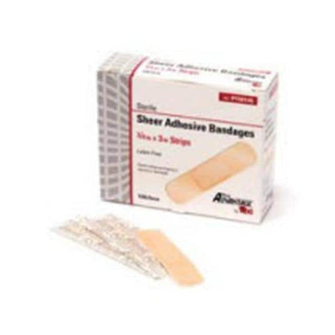 National Distribution & Contra Bandage Strips Sheer Pro-Advantage 3/4x3" Flexible Tan LF 100/Bx, 12 BX/CA - NDC P150145