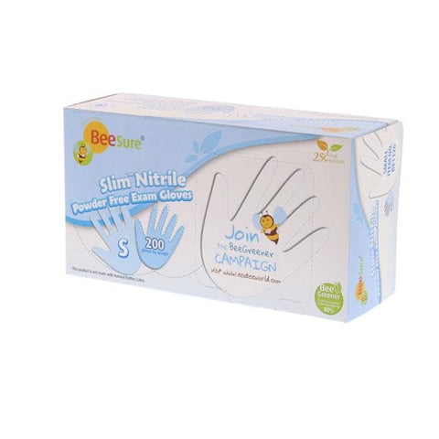 EcoBee Gloves Exam BeeSure Slim Powder-Free Nitrile Latex-Free Small White 200/Bx, 10 BX/CA - BE1126