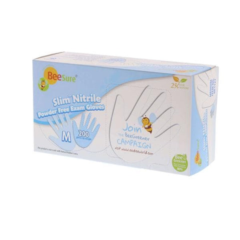 EcoBee Gloves Exam BeeSure Slim Powder-Free Nitrile Latex-Free Medium White 200/Bx, 10 BX/CA - BE1127