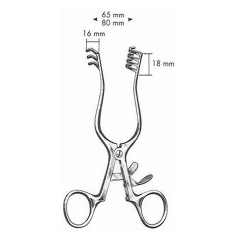 BR Surgical, LLC Retractor Weitlaner 5-1/2" Blunt 3x4 Teeth Stainless Steel Each - BR18-67114