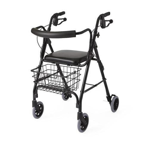 Medline Industries Inc Rollator Deluxe 250lb Capacity Black 4-6" Wheels 19.75x32.5-37" Loop Style Each - MDS86810BLK