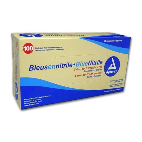 Dynarex Corporation Gloves Exam SafeTouch Powder-Free Nitrile Latex-Free Medium Blue 1000/Ca - 2512