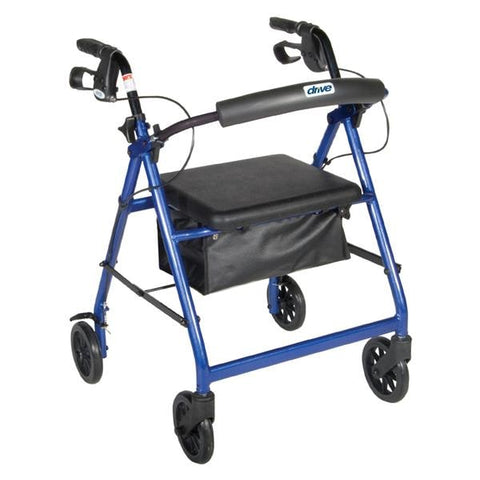 Drive Medical Designs Rollator Walker 300lb Capacity Red 6Whl 27.5x24.5x32-37" Dlx LpLk Brk Adlt Each - R726RD