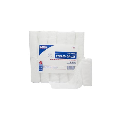 Dukal Corporation Bandage 4"x5yd Gauze Cotton Roll White LF Non-Sterile 12/Pk, 8 PK/CA - 404