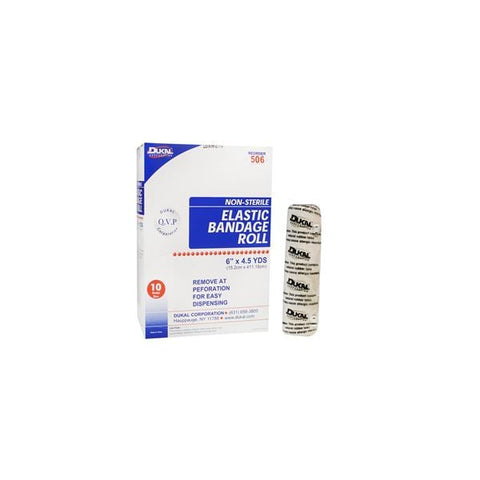 Dukal Corporation Bandage 6"x4.5yd Stretch Elastic 2 Clip Closure Tan Latex Non-Sterile 10/Bx - 506