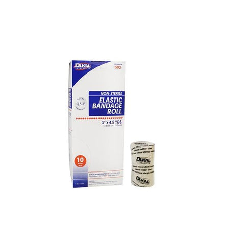 Dukal Corporation Bandage 3"x4.5yd Stretch Elastic 2 Clip Closure Tan Latex Non-Sterile 10/Bx, 5 BX/CA - 503