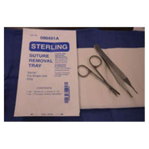 Sterling Medical Products Tray Suture Removal With Scissors/Forceps Adson Serrated Sterile Each, 50 Each/CA - 090491A