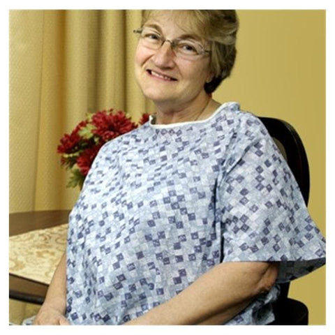 Calderon Textiles Inc Gown Patient 55% Cotton / 45% Polyester Sm/Md 58" Unsx Wht/Nvy Adlt 12/Bx - 702-PGECO