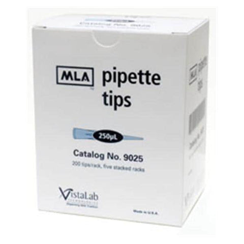 VistaLab Technologies MLA Pipette Tip 5-250uL Non-Sterile Disposable Stack Rack 1000/Pk, 10 PK/CA - 9025