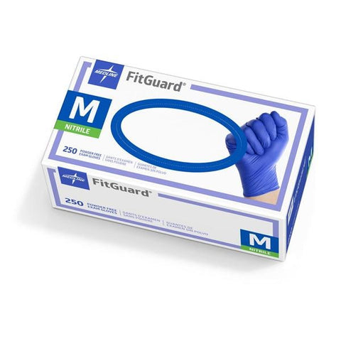 Medline Industries Inc Gloves Exam FitGuard Powder-Free Nitrile Latex-Free Medium Blue 250/Bx, 10 BX/CA - FG2502