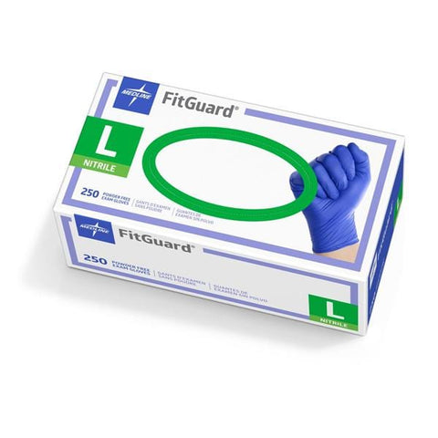 Medline Industries Inc Gloves Exam FitGuard Powder-Free Nitrile Latex-Free Large Blue 250/Bx, 10 BX/CA - FG2503