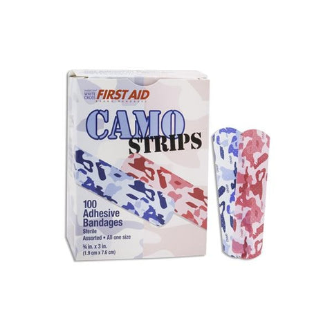 Dukal Corporation Bandage Plastic Stat Strip 3/4x3" Camo Pink/Blue Assorted LF 100/Bx, 12 BX/CA - 16700