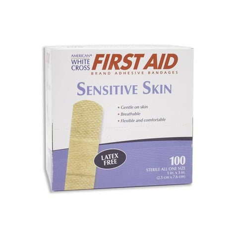 Dukal Corporation Bandage Sensitive Skin Fabric American White Cross 1x3" White 100/Bx, 12 BX/CA - 89115