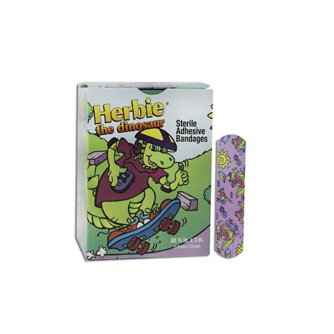 Dukal Corporation Bandage Adhesive Plastic 3/4x3" Herbie the Dinosaur 100/Bx, 12 BX/CA - 15601