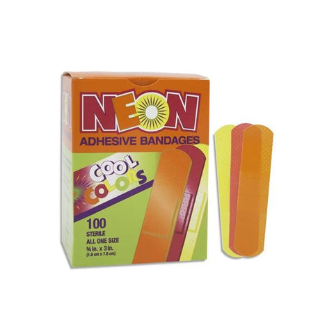 Dukal Corporation Bandage Plastic Stat Strip 3/4x3" Assorted Neon LF 100/Bx, 12 BX/CA - 1076413