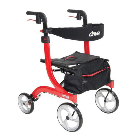 Drive Medical Designs Rollator Wlkr Nitro 300lb Blk 10 Frnt/8 Bck Whl 27.75x23x33.5-38.25" Psh Btn Each - RTL10266BK