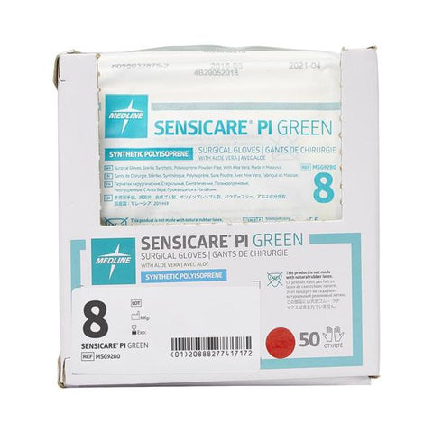 Medline Industries Inc Gloves Surgical SensiCare Green Powder-Free Polyisoprene LF 8 Strl Green 50Pr/Bx, 4 BX/CA - MSG9280
