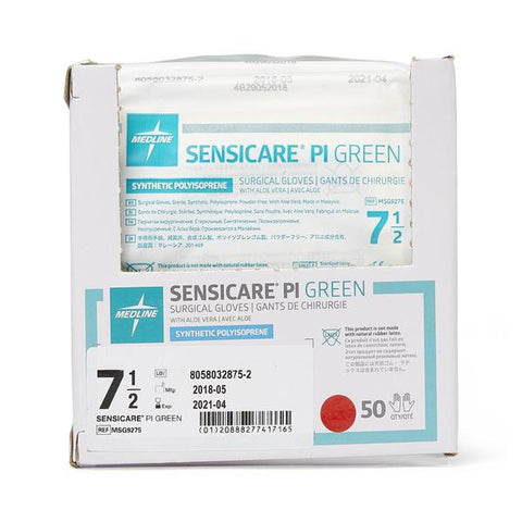Medline Industries Inc Gloves Surgical SensiCare PI Powder-Free Polyisoprene LF 7.5 Strl Green 400/Ca - MSG9275