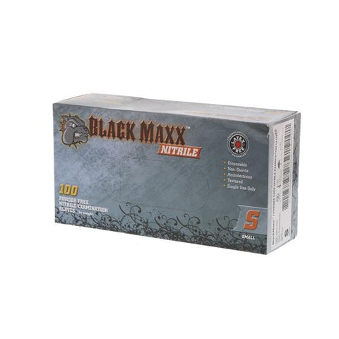 Dash Medical Gloves Inc Gloves Exam Black Maxx Powder-Free Nitrile Latex-Free Small Black 100/Bx, 10 BX/CA - BMN100S