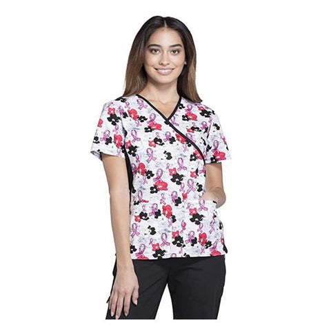 Cherokee Workwear Scrub Top 100% Cotton Cherokee Womens Love on the Line Small 26 in 2 Pockets Each - 2988C-LOLN-S