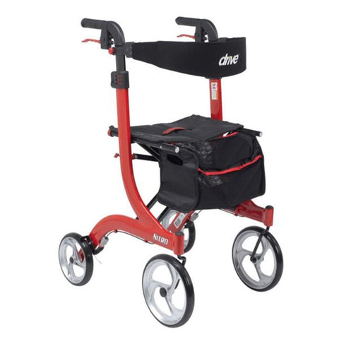 Drive Medical Designs Rollator Walker Nitro 300lb Red 10 Frnt/8 Bck Whl 27.75x23x36-41" Psh Btn Each - RTL10266-T