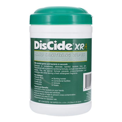Palmero Sales Co Inc Sanitizer Hand Wipes DisCide XRA Canister Wintergreen 160/Pk, 12 PK/CA - 3500