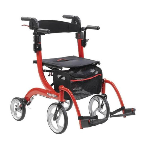 Drive Medical Designs Rollator Transport Chair Nitro Duet 300lb Red 10 Frnt/8 Bck Whl 33-37" Each - RTL10266DT