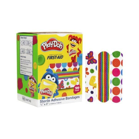 Dukal Corporation Bndg Adh Strp Prntd PE Wht Crss 1Aid Stt Strp .75x3 Flxbl Play-Doh LF 100/Bx, 12 BX/CA - 1087742
