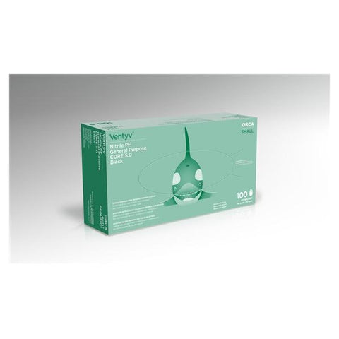 Ventyv Gloves General Purpose Orca PF Nitrile LF 220 mm Sm Black 100/Bx, 10 BX/CA - 10419106