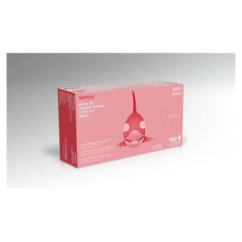 Ventyv Gloves General Purpose Orca PF Nitrile LF 230 mm Md Black 100/Bx, 10 BX/CA - 10420106