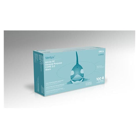 Ventyv Gloves General Purpose Orca PF Nitrile LF 230 mm Lg Black 100/Bx, 10 BX/CA - 10421106