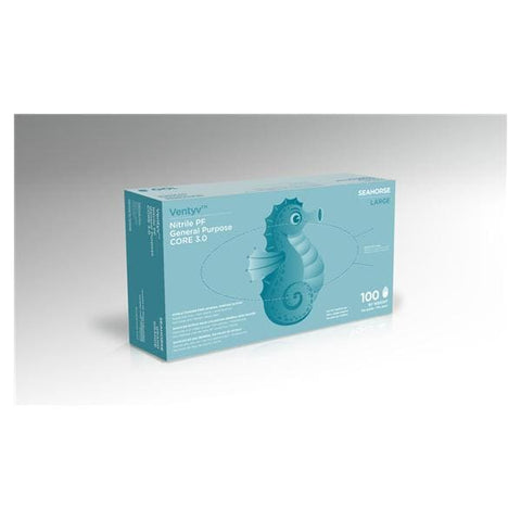 Ventyv Gloves General Purpose Seahorse PF Nitrile LF 230 mm Lg Cobalt Blue 100/Bx, 10 BX/CA - 10421105