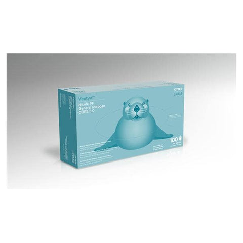 Ventyv Gloves General Purpose Otter PF Nitrile LF Lg Blue 100/Bx, 10 BX/CA - 10421101