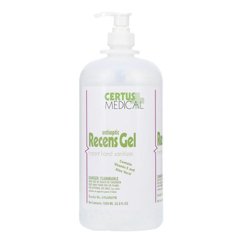 Certus Medical Sanitizer Hand Gel Recens 62% Ethyl Alcohol 1000 mL Pump Bottle Each, 12 Each/CA - 6966M6PM