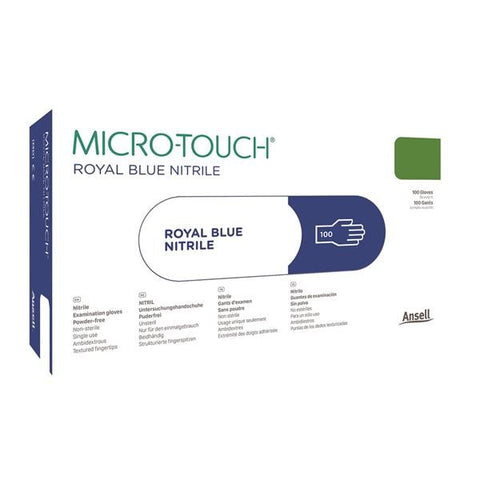 Ansell Healthcare Products LLC Gloves Exam Micro-Touch Powder-Free Nitrile Latex-Free X-Small Royal Blue 100/Bx, 10 BX/CA - 313029060