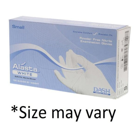 Dash Medical Gloves Inc Gloves Exam Alasta White Powder-Free Nitrile Latex-Free X-Small White 100/Bx, 10 BX/CA - AW100XS