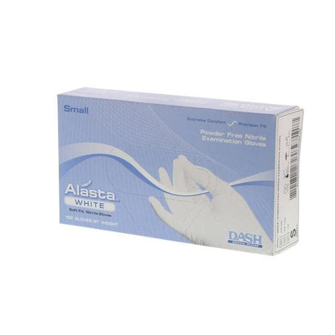 Dash Medical Gloves Inc Gloves Exam Alasta White Powder-Free Nitrile Latex-Free Small White 100/Bx, 10 BX/CA - AW100S
