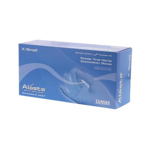 Dash Medical Gloves Inc Gloves Exam Alasta Soft Fit Powder-Free Nitrile Latex-Free X-Small Blue 200/Bx, 10 BX/CA - ALS200XS
